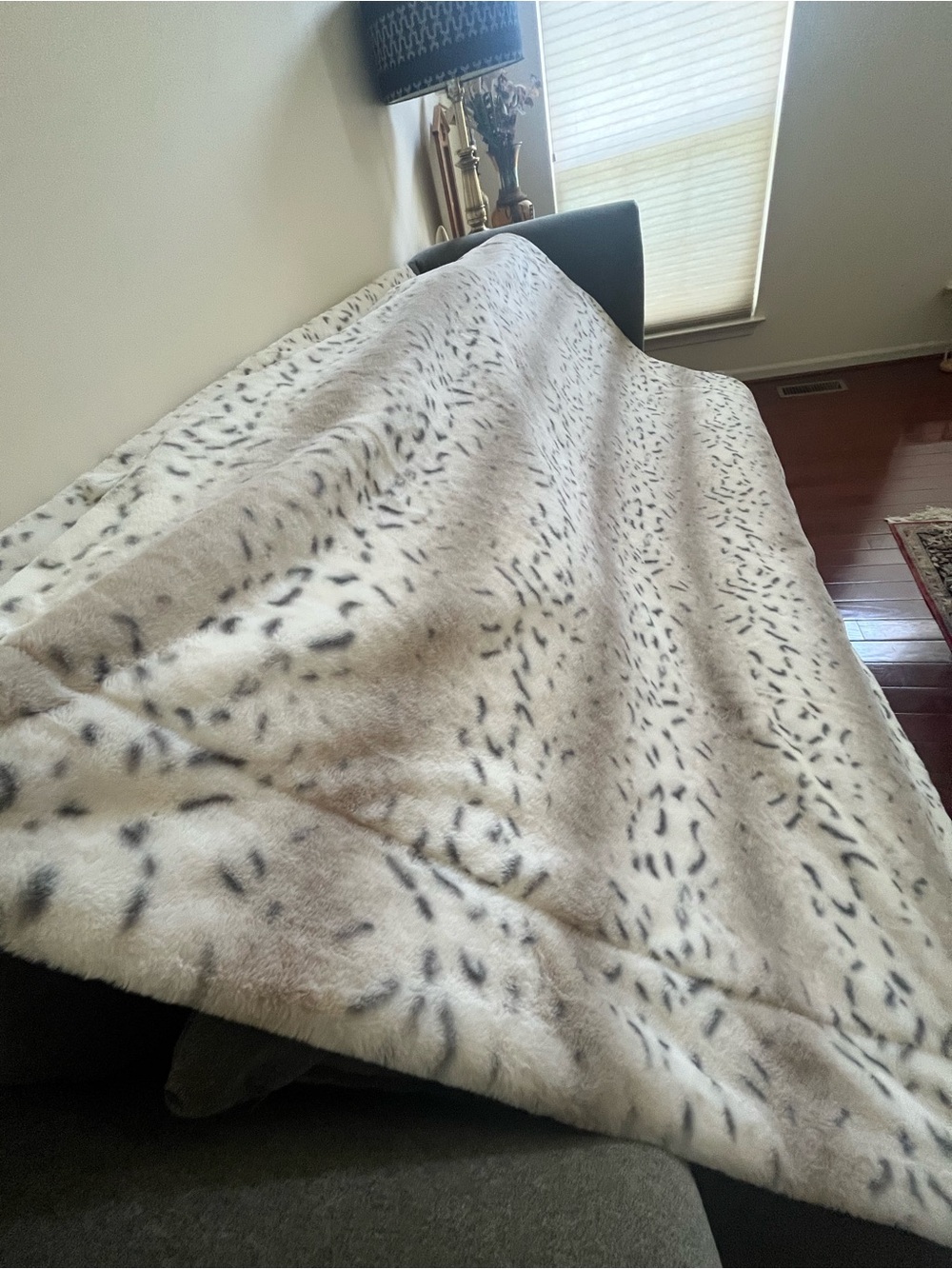 dennis basso Ivory and Black Faux Fur Accent Throw
